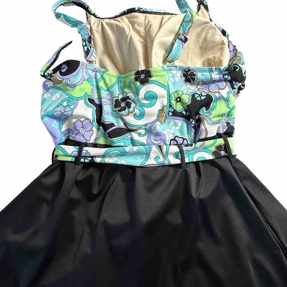 Amoena Women’s 1 Piece Bathing Suit Boho Multicolor V-Neck Skirt Belt Padded 20 - Picture 7 of 10